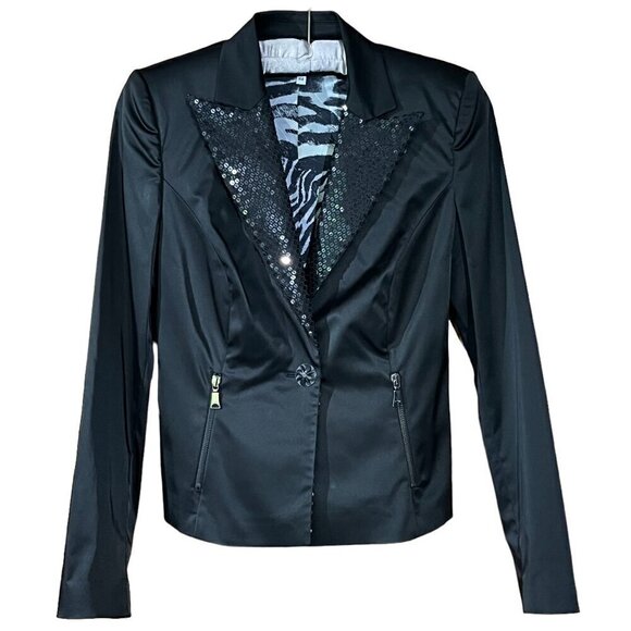 John Richmond Sequined Lapel Black Sateen Blazer Jacket Made in Italy - MINT - Picture 1 of 13